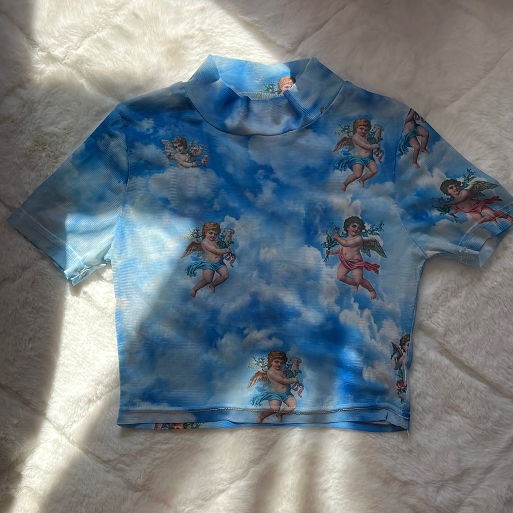 Angel Print mesh baby tee